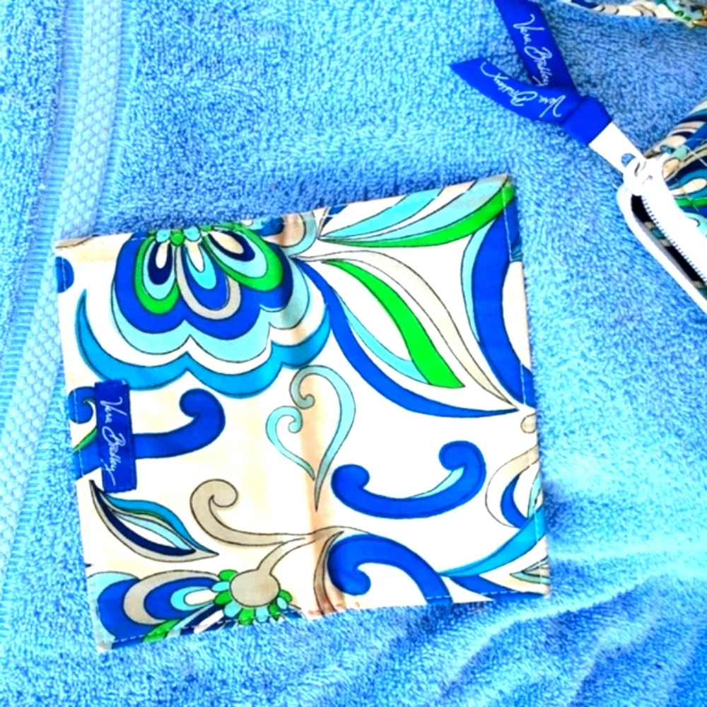Vera Bradley Credit Card Wristlet & CheckBook Mediterranean Pat. 2 PC. Retired